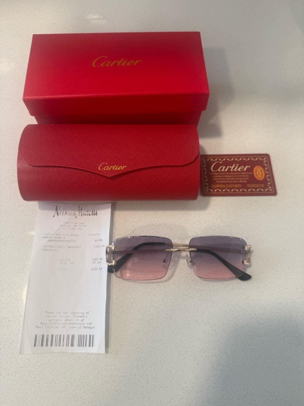Cartier Gradient Purple-Pink Rimless Sunglasses with Gold Accents